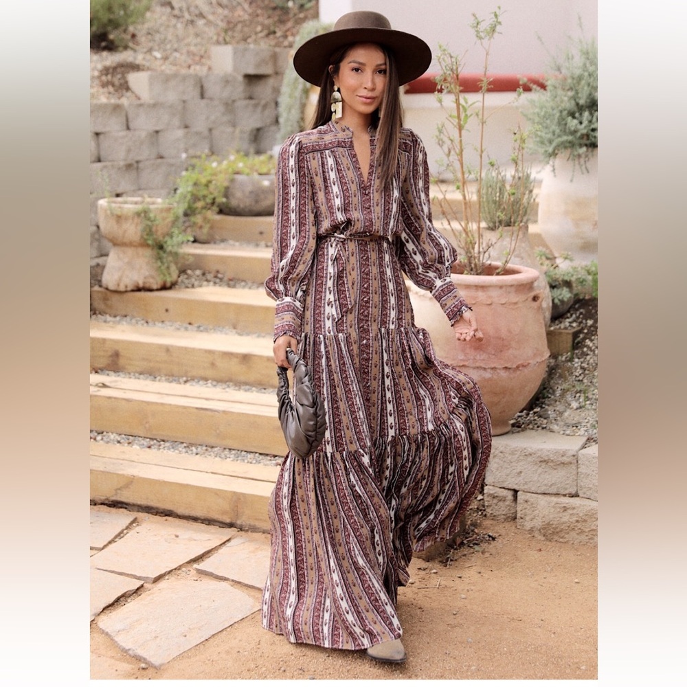 VERONICA BEARD Maidens belted tiered printed crepe de chine maxi dress US 6 - Picture 5 of 6